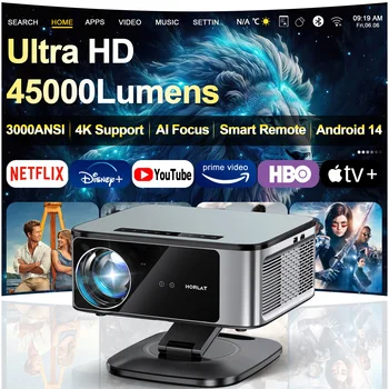 2026 HORLAT 45000 Lumen 4K Ultra HD Projektor TOF Fokus Android 14 WiFi 6 1080P Full HD Tageslicht Heimkino
