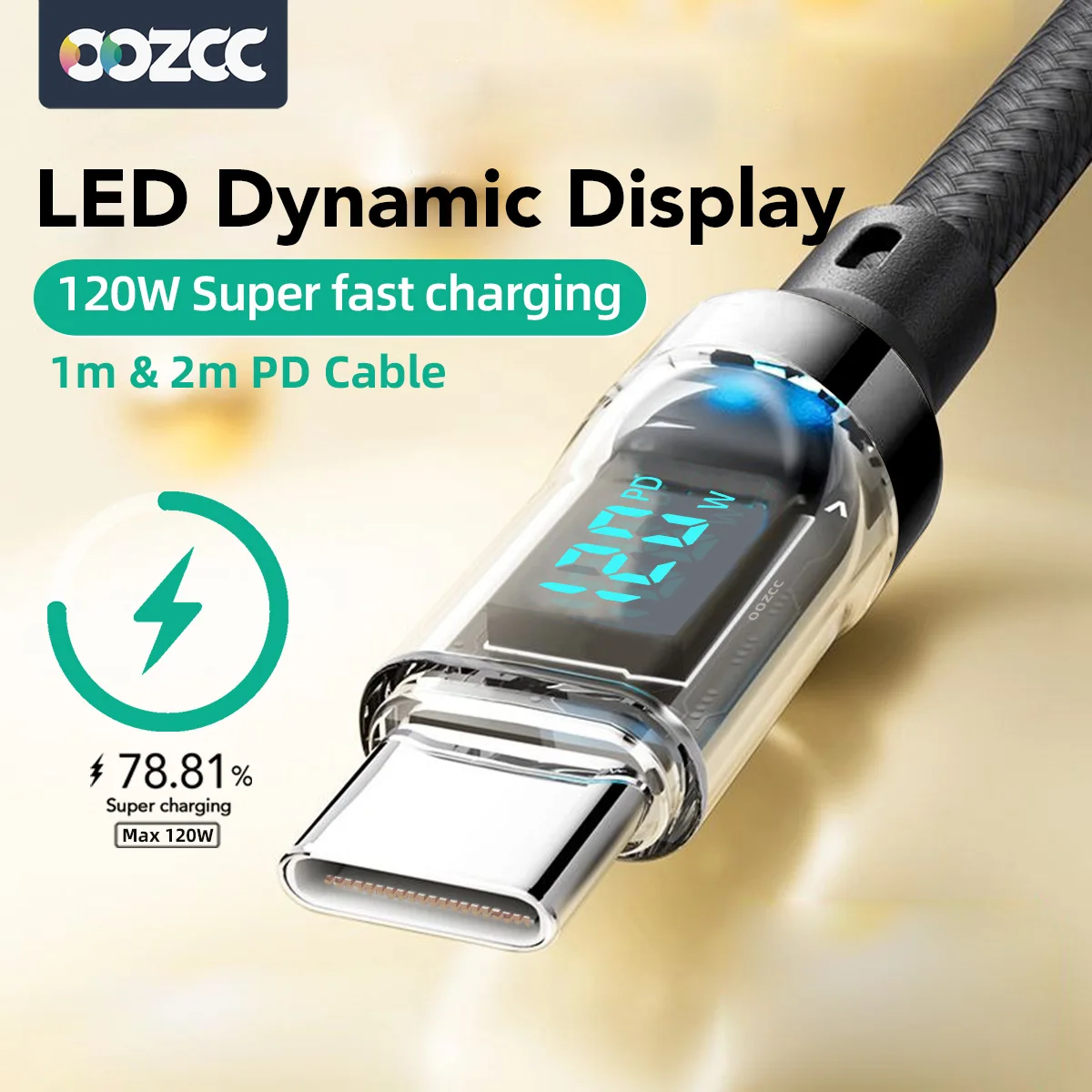 USB-A auf Lightning Kabel mit LCD-Wattanzeige für iPhone