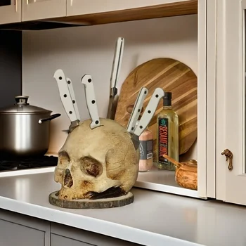 Küche Messer Halter Schädel Skelett Messer Stehen Scary Party Lagerung Rack Dekor Horror Kopf Organisatoren
