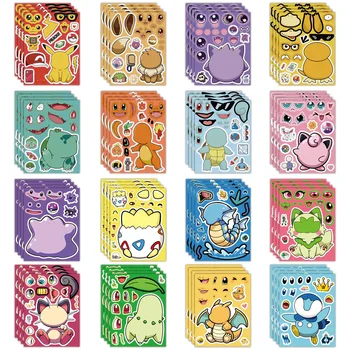 16 Blatt Pokemon Make A Face Puzzle Aufkleber Pikachu Charizard für Kinder Machen Sie Ihr eigenes DIY-Spiel