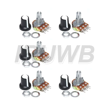 WH148 15 mm 3-poliger linearer Kegel-Drehpotentiometer-Widerstand für Arduino mit AG2-weißer Kappe (5 Stück)