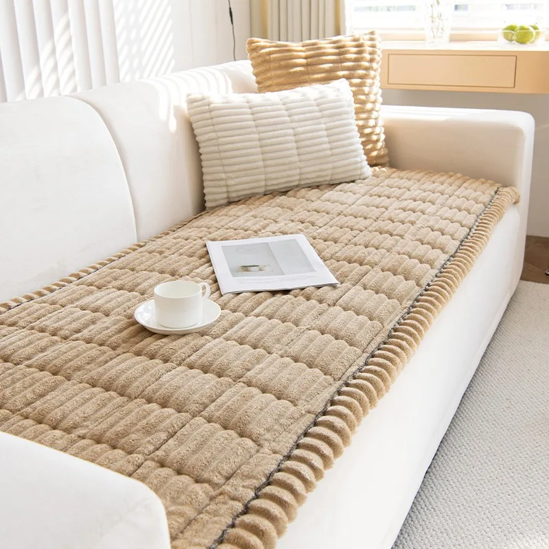 Verdickte Quilten warme Streifen Flanell Sofa Pad, für Winter – Bild 6