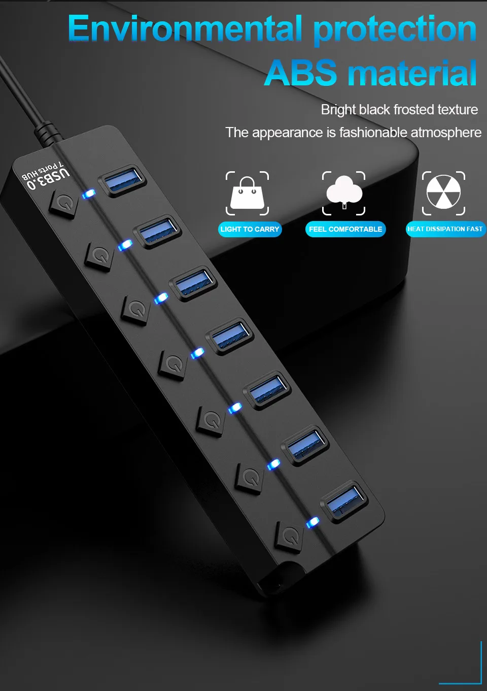 USB 3.0-Hub, USB-Hub 2.0, Multi-USB-Splitter-Hub, 100 cm – Bild 2