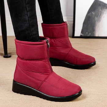Plattform Wasserdichte Schnee Stiefel Frauen 2025, Winter Dicke Plüsch Stiefeletten Frau Nicht Slip Warme