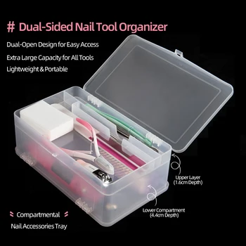 Dual-Open 2-Tier Super Kapazität PP Aufbewahrungsbox für Nagelwerkzeuge Gelpoliermittel Leerer Nail Art