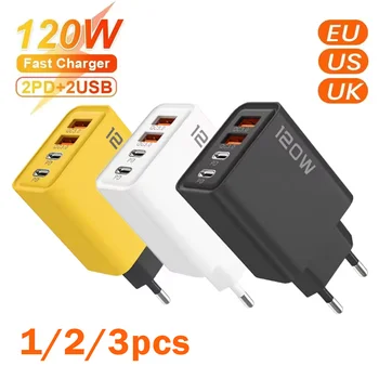 Insgesamt 120 W 1/2/3 Stück Schnellladegerät Typ C Quick Charge 3.0 USB-Ladegerät-Adapter für iPhone Samsung