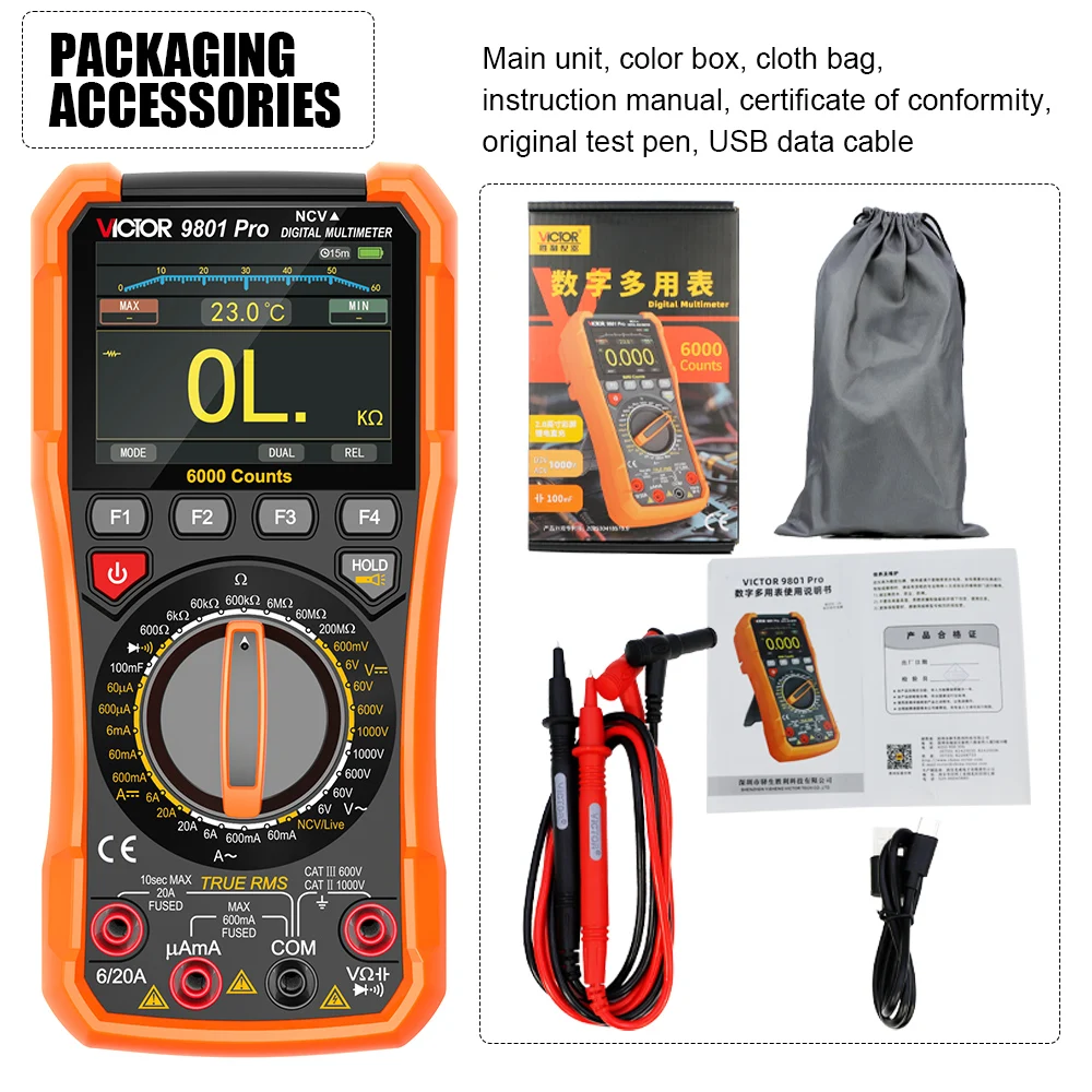 VICTOR 9801 Pro Digitalmultimeter 6000 Zählungen – Bild 6