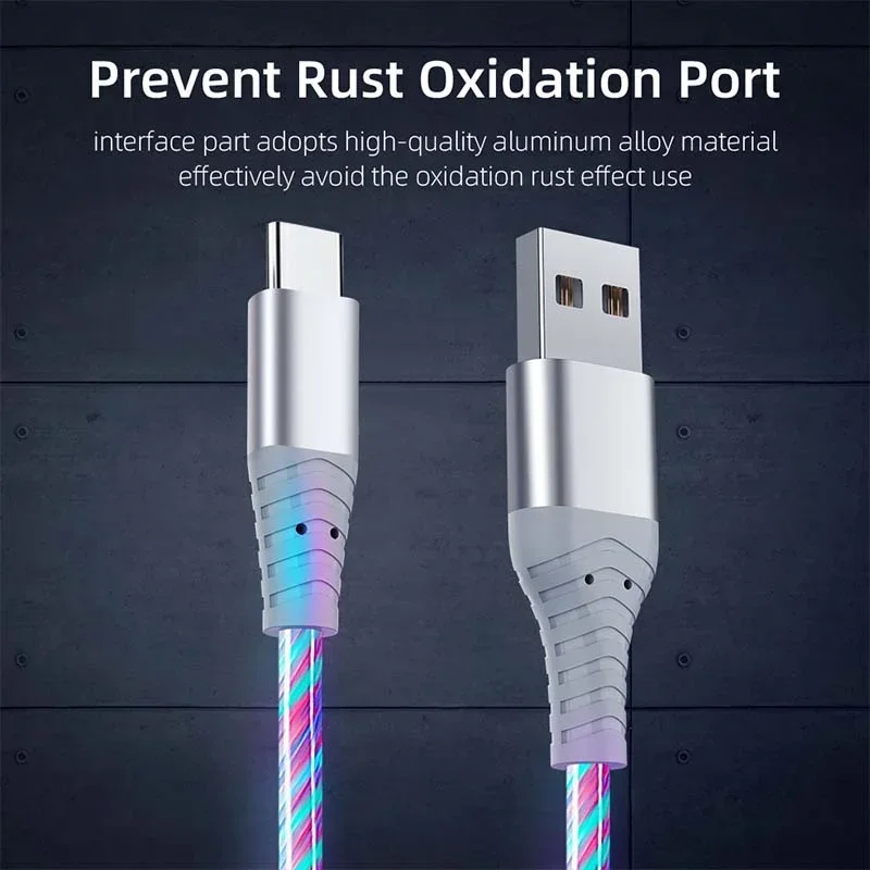 Leuchtendes LED USB-C Ladekabel 5 A, Schnellladen und Daten – Bild 2