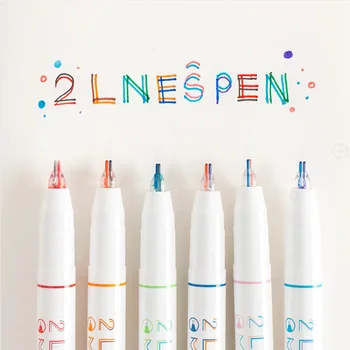 Bunte Markierungsstifte mit zweifarbiger Linie und Stereo-Effekt, Einzelkopf-Dual-Color, Kawaii (6 Stück)