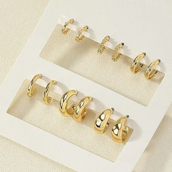 Edelstahl Kristall Zirkonia Hoop Ohrring für Frauen Metall Kreis Geometrische Knorpel Piercing (6 Stück)