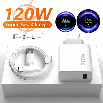 6A 120W EU Schnell-USB-Wandladegerät für Xiaomi 11 12 13 14 15 Ultra Redmi Note 11T 12 13 POCO F6 X5 Pro Typ-C