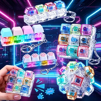 LED-Licht Tastatur-Schlüsselanhänger Fidget-Spielzeug Klickbarer Knopf Stressabbau Tragbares