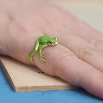 Exquisite Grüne Emaille Frosch Offenen Ring Für Frauen Niedlichen Tier Schöne Party Einstellbare Finger