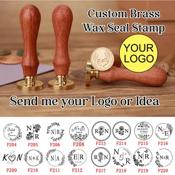 Benutzerdefinierter Wachssiegelstempel und Holzgriff-Set, für Hochzeitseinladung, mehrere Designs