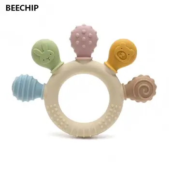 Hand multicolor Silikon Baby Ring Beißring Angst Zahnen Spielzeug 0-12 Monate Kauen Perlen Sensorische