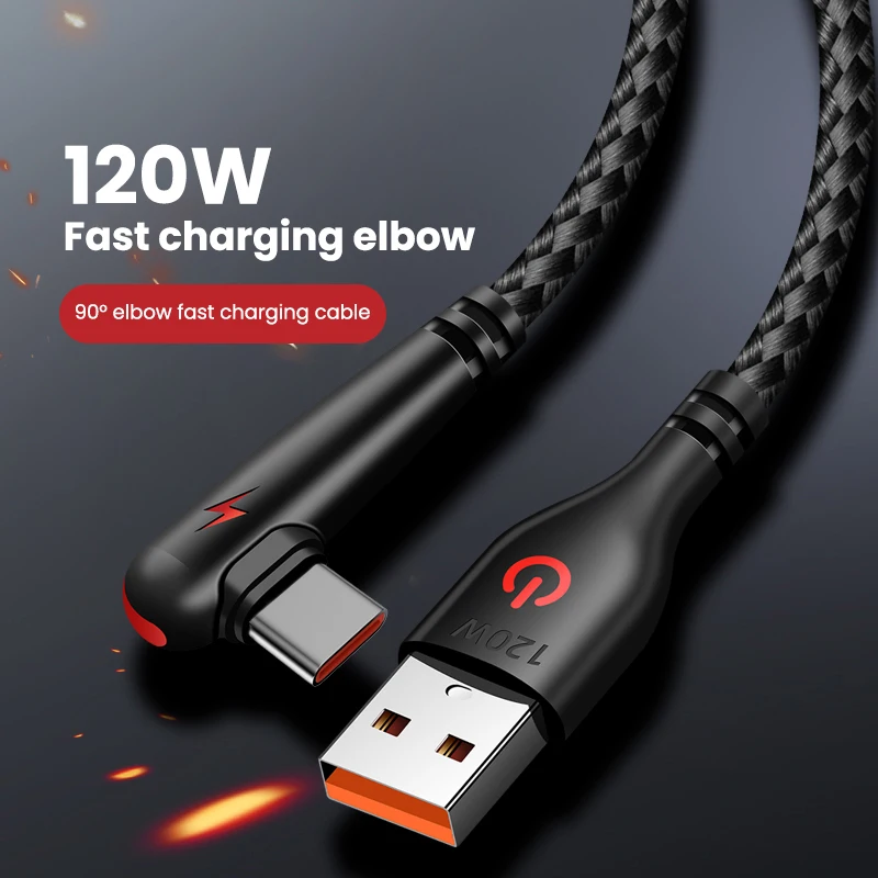 USB-C Kabel 120 W mit 90-Grad-Winkelstecker, Schnellladen