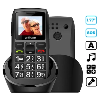 Artfone C1+ Seniorenhandy mit Ladestation, großer Gummitastatur, für ältere Menschen, Dual-SIM, SOS-Taste, FM