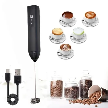 MINI Milchaufschäumer, USB wiederaufladbar, 3 Geschwindigkeiten, Schaumbereiter, Kaffee-Schneebesen, Mixer