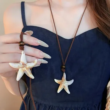 Bohemian Retro Seestern Anhänger Halskette für Frauen Sommer Ozean Y2K Zubehör Shell Conch Lange Kette