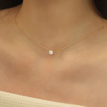 Edelstahl Vergoldete Zierliche Minimalistische Zirkon-Halskette Anlaufgeschützte Kette mit Rundem Klarem
