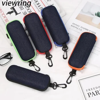 Brillenetui aus Jeansstoff mit Reißverschluss, Sonnenbrillenschutz, Brillenetui, Lesebrillen-Organizer-Box