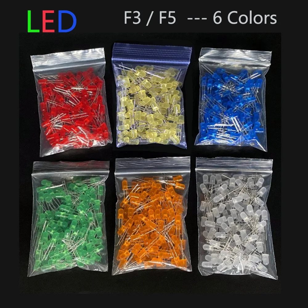 LED-Dioden-Set: Weiß, Grün, Blau, Gelb, Orange, Rot, Rosa