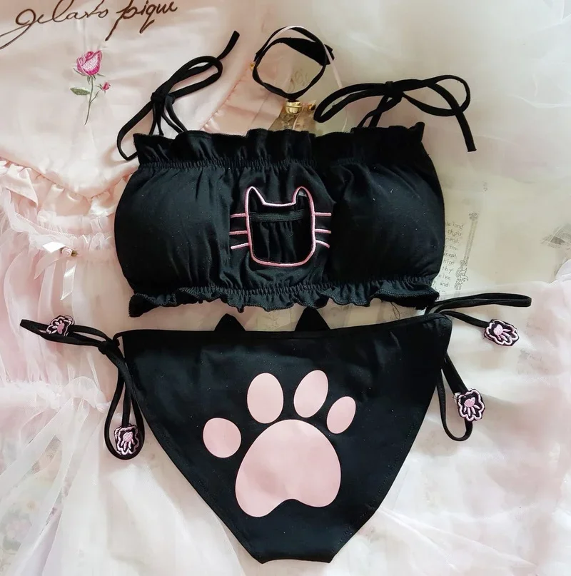 Japanische Anime Katze Mädchen Cosplay Bh Höschen Set Frauen – Bild 6