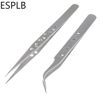ESPLB Antistatische Präzisions-Edelstahl-Pinzette mit gebogener gerader Spitze, Elektronik-Industriepinzette