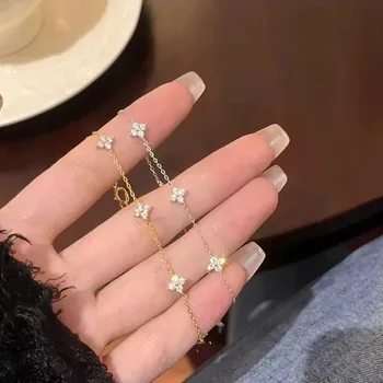 Kristall Vier Blatt Blume Armband für Frauen Klassische Trendy Gold Farbe Edelstahl Zirkon Armreif Schmuck