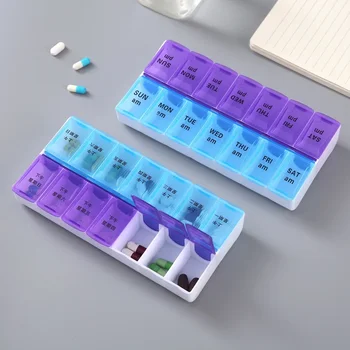 Wöchentliche 14-Gitter-Pillendose für 7 Tage, tragbare Reiseetuis, Organizer, Pillenbehälter