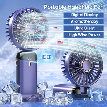 USB-Hand-Mini-Ventilator, faltbar, tragbar, zum Aufhängen am Hals, 5-Gang-USB-wiederaufladbarer Ventilator