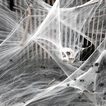 Halloween-Dekoration, weißes Spinnennetz, künstliches dehnbares Spinnennetz für Halloween, gruselige Zuhause