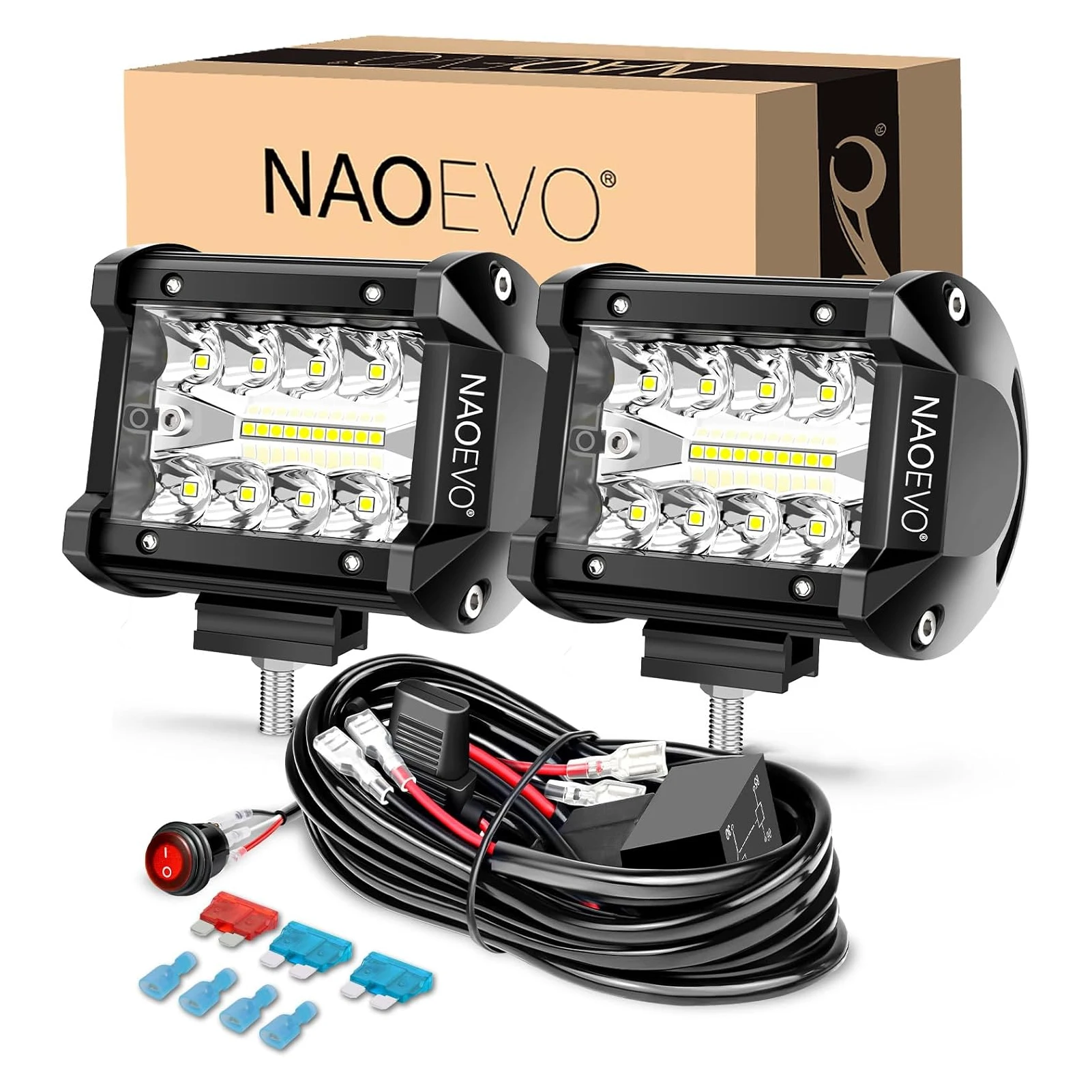 NAOEVO 4 Zoll 2 Stück LED Pod Lichter Spot Flut Combo LED