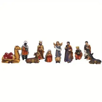 Set Krippenszene Indoor Weihnachtsdorf Kleine Figuren Sammlerstücke Gebäude Weihnachtsdekorationen (11 Stück)
