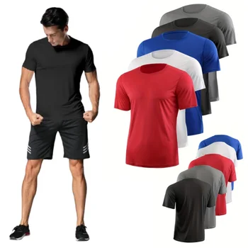 Herren Schnelltrocknendes Kurzarm-Fitness-Laufshirt Feuchtigkeitsableitendes Rundhals-T-Shirt Trainings