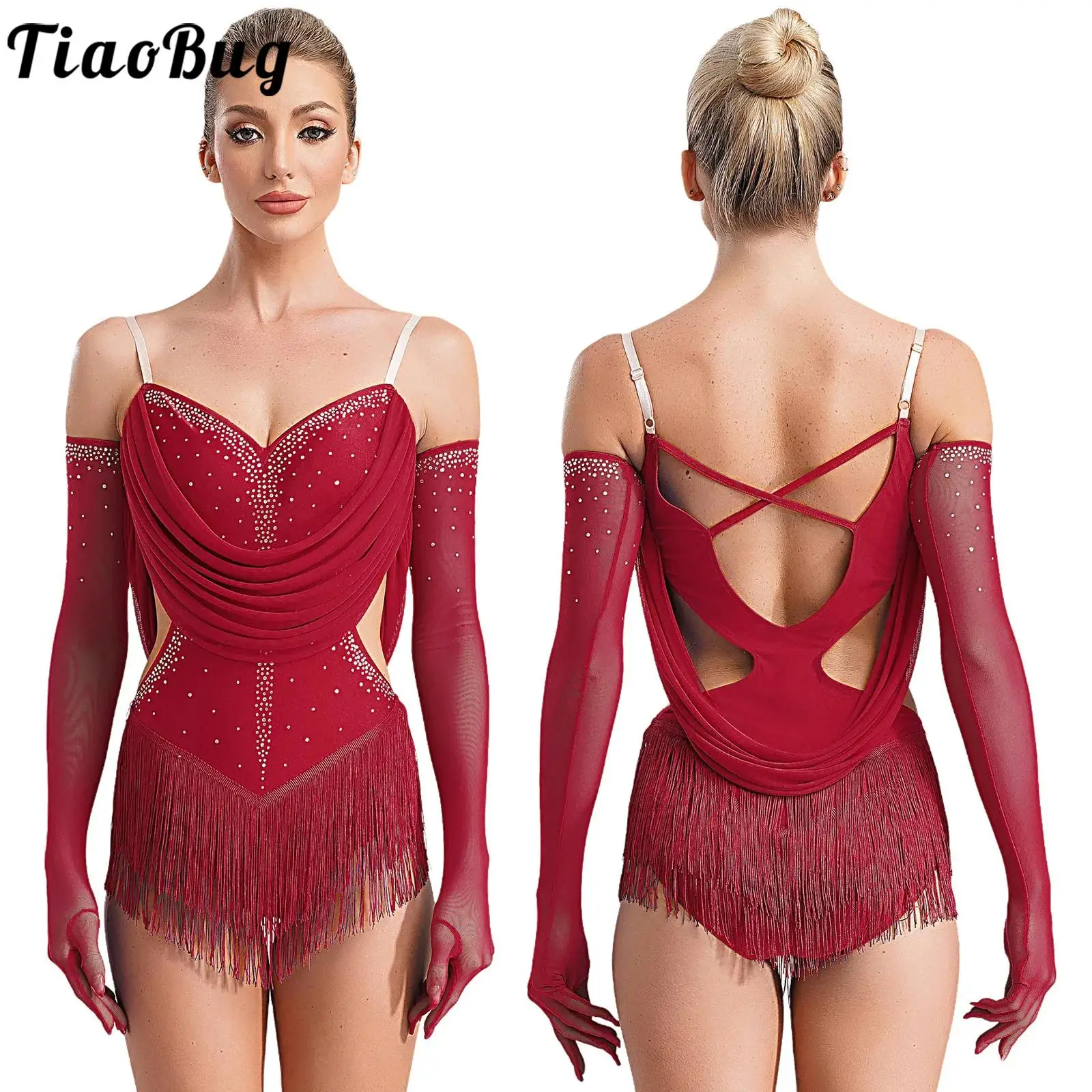 Damen-Trikotkleid mit Quasten für lateinamerikanischen Tanz
