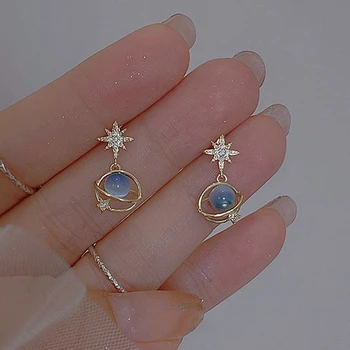 Mode Cosmic Star River Ohrringe Blauer Opal Nische Einzigartige Planet Ohrringe Ohrstecker Frauen Vielseitiger