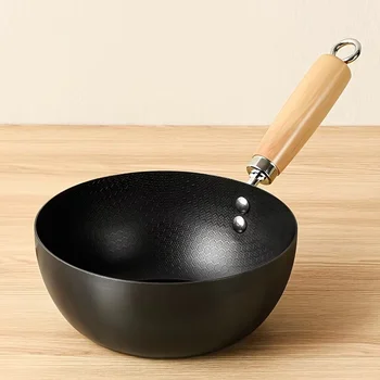 Ungestrichener Wok mit flachem Boden, kleiner Eisen-Wok für Braten, Kochherd, Induktions-Kochgeschirr-Zubehör