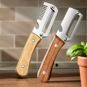 Set Küchenschäler aus Edelstahl mit Holzgriff zum Schälen und Schneiden von Obst und Gemüse (2 Stück)