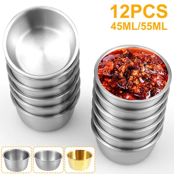 Saucen-Tauchschüssel, 304 Edelstahl-Tauchbecher, runde Saucengerichte, 45/55 ml, wiederverwendbare (12 Stück)