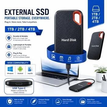 1TB Externe Festplatte 2TB Tragbare SSD USB-C Schneller Speicher für Laptop Mac PC Handy Foto-Datei-Backup