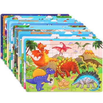Holzpuzzles mit 30 Teilen: Tier-, Dinosaurier-, Cartoon- und Flugzeugpuzzle, Intellektuelle Bausteine