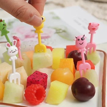 Cartoon niedliche Frucht gabel Mittagessen Gabel Lunchbox Dekoration wieder verwendbare Snacks (10 Stück)