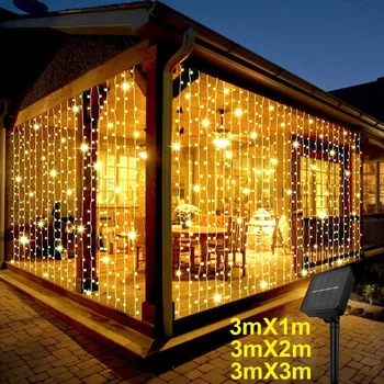 Solar-Vorhang-Licht für den Außenbereich, 3 x 3 m, 300 LEDs, Urlaubsdekorationen, Girlande, 8 Modi, Halloween