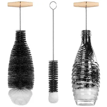 Trinken Weinglas Flasche Tasse Reinigung Soda Stream Flaschen bürste mit Buchenholz Griff Glaswaren Gläser