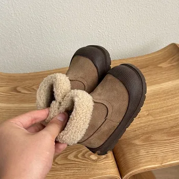 Kinder-Schneestiefel aus weichem Leder für Babys und Kleinkinder, warme, mit Fleece gefütterte