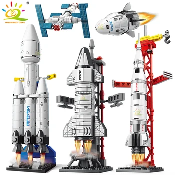 HUIQIBAO Mini Luftfahrt Bemannte Rakete Modell Bausteine Raum Luft- und Raumfahrt Station Ziegel Stadt Bau
