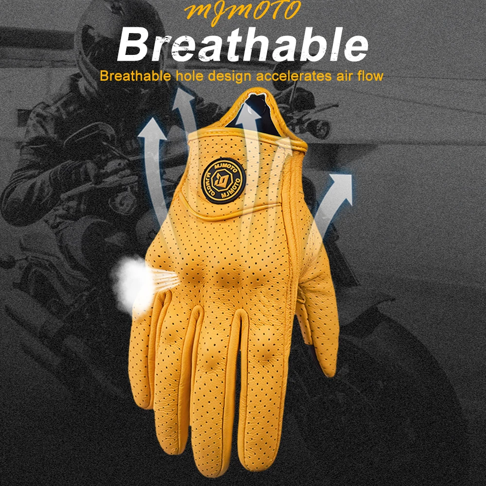 Retro gelbe Leder Motorrad handschuhe Männer Frauen – Bild 2