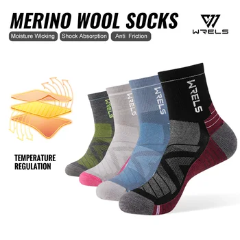 WRELS 1/2/3 Paar Socken aus Merinowolle, thermisch, warm, für den Winter, hochelastisch, dick, Wandersocken