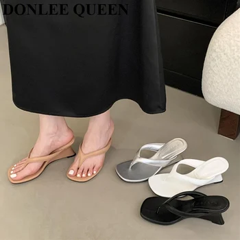 Mode Marke Keil Ferse Slipper Rutschen Frauen Clip Toe Flip-Flops Schmale Band Sandalen Schuhe Casual